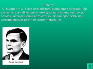 1936 год А. Тьюринг и Э. Пост разработали концепцию абстрактной вычислительно