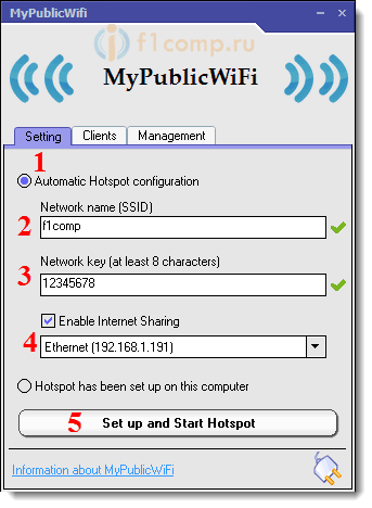 Настройка MyPublicWifi в Windows 8