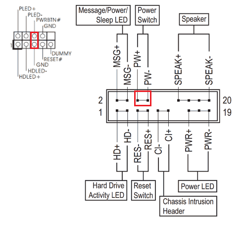 Подключение кнопки питания к AsRock.