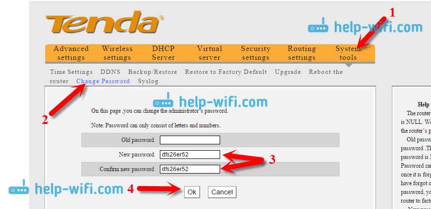 Установка пароля на защиту настроек роутера Tenda