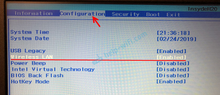 Wi-Fi "Wireless LAN" в BIOS ноутбука Lenovo