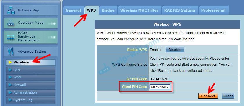 Подключение принтера к Wi-Fi через PIN-код WPS