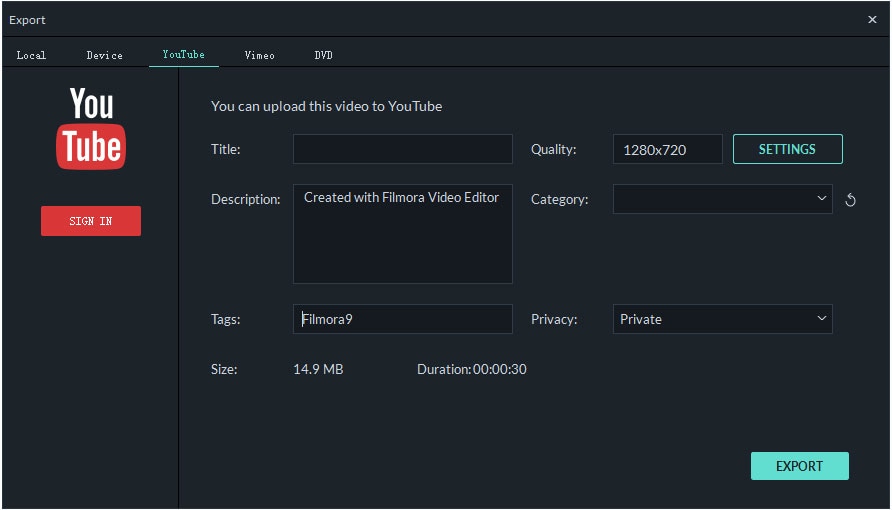 export the video to youtube