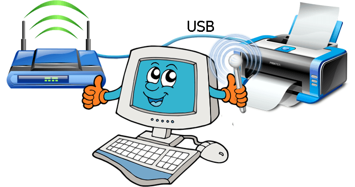 Подключение принтера по USB кабелю к роутеру