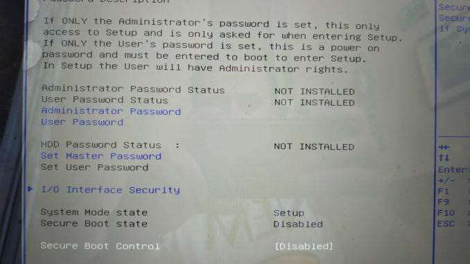 Secure Boot Control - Disabled