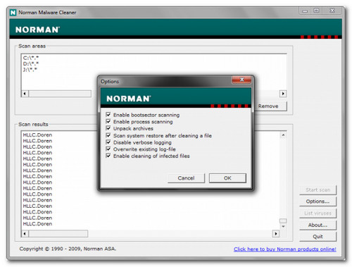 Утилита поиска вирусов Norman Malware Cleaner