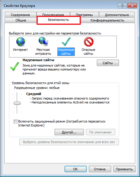 Безопасность в программе Internet Explorer