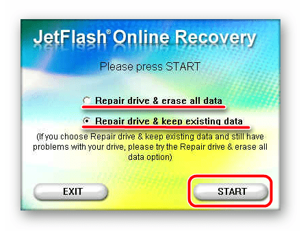 использование JetFlash Online Recovery для исправления ошибки с защитой от записи