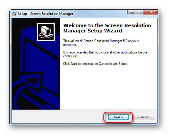 Приветственное окно установщика программы Screen Resolution Manager в Windows 7