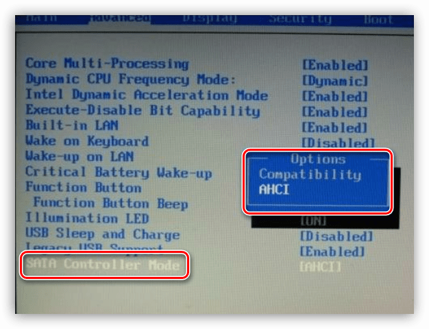Изменение режима работы контроллера SATA в БИОС