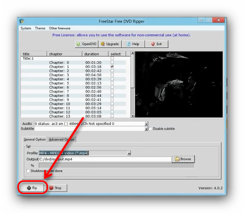 Запустить конвертирование ролика во Free DVD Ripper, чтобы скопировать его с диска на флешку