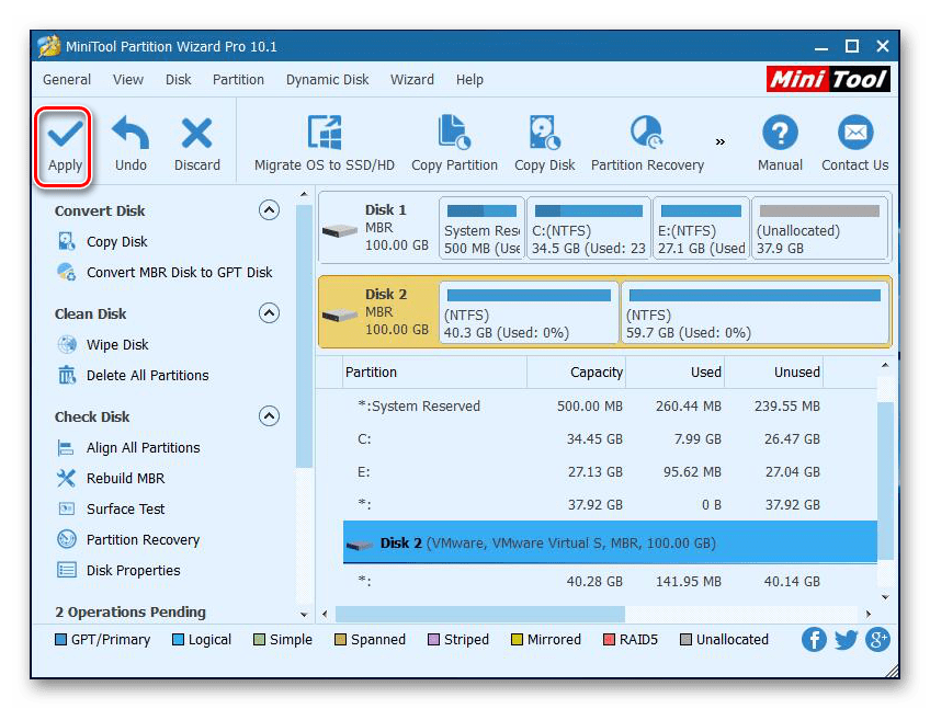 завершение восстановления диска в MiniTool Partition Wizard