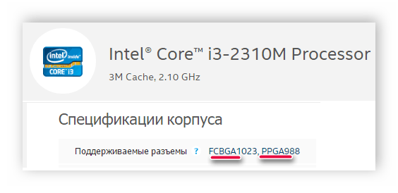 Информация о спецификации корпуса процессора ноутбука