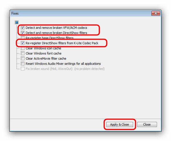 Исправить проблемы обновленных кодеков в Codec Tweak Tool