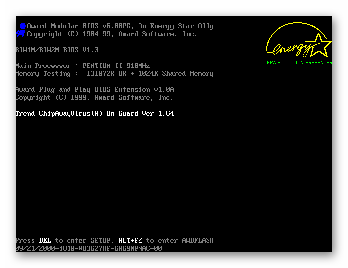 Внешний вид BIOS Award с ошибкой