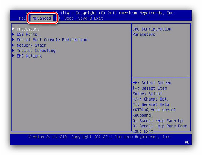 Перейти к расширенным настройкам для включения USB Legacy Support в варианте AMI BIOS
