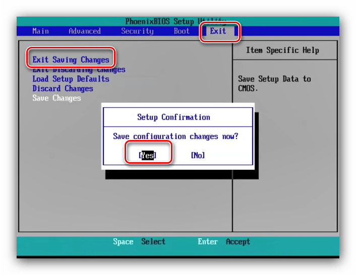 Сохранить параметры в Phoenix BIOS для установки диска в качестве основного носителя