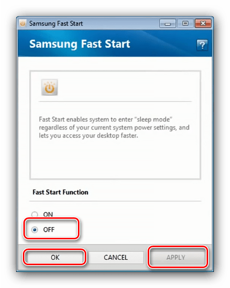 Отключить Samsung Fast Start для решения проблем с затуханием экрана на Windows 7