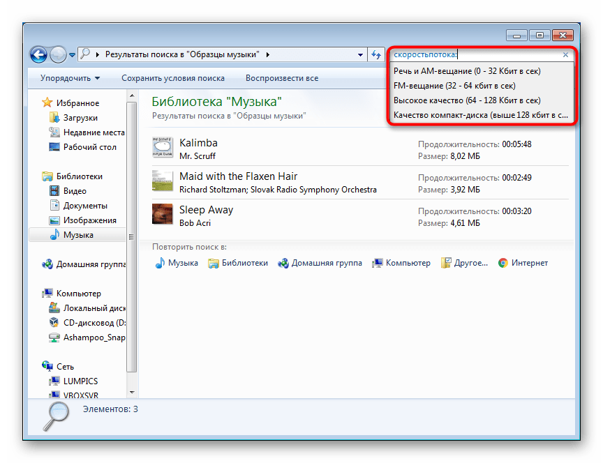 Пример фильтра для поискового поля в Проводнике в Windows 7