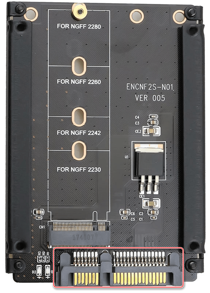 Подключение кабеля к переходнику M.2-SATA