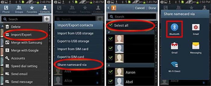 android contacts transfer with bluetooth