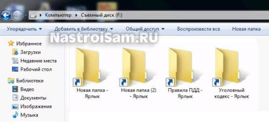 папки стали ярлыками на флешке