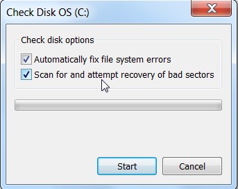 проверка жёсткого диска утилитой Check Disk