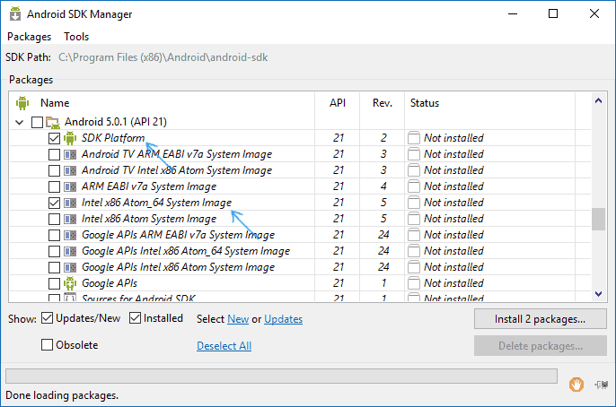 Загрузка образа системы в Android SDK Manager