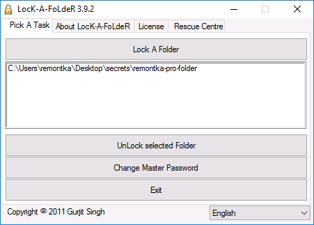 Бесплатная программа Lock-a-folder