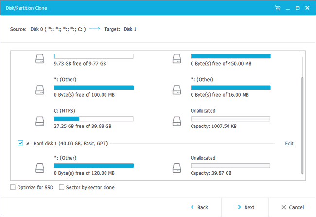 Указание SSD для переноса Windows 10 в EaseUS