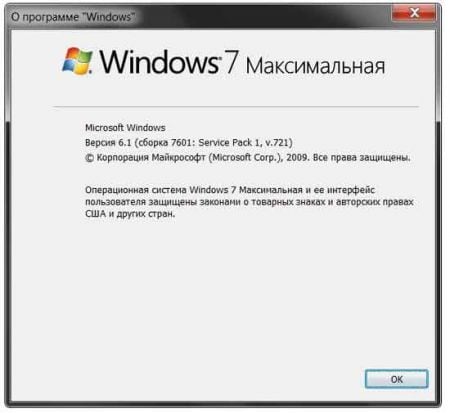 Окно о программе "Windows"