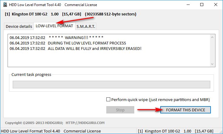 Низкоуровневого форматирования HDD Low Level Format Tool