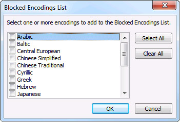 Blocked Encodings List dialog box