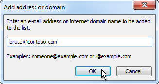 Add address or domain dialog box