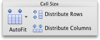 Table Layout tab, Cell Size group