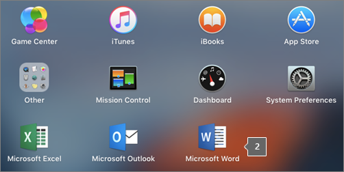 Значок Microsoft Word в части экрана приложения Launchpad