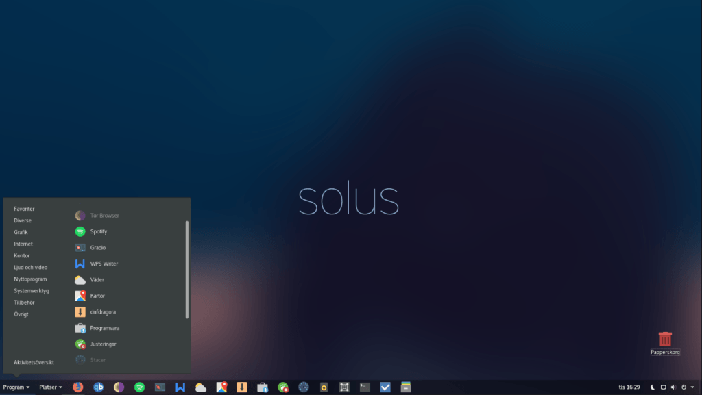Рабочий стол в версии Solus ОС Linux