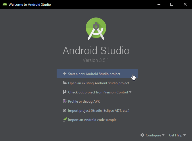 Нажать "Welcome to Android Studio"
