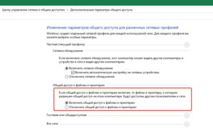 Включить общий доступ к файлам и принтерам