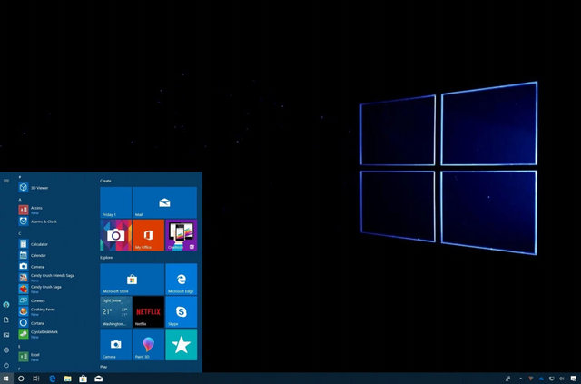 Черный фон рабочего стола в Windows 10