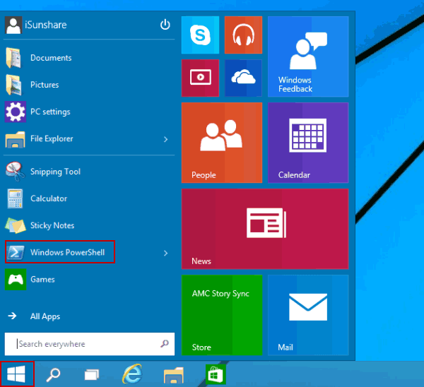 choose Windows Powershell from Start menu