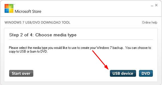 Выбор USB device Windows 7 USB/DVD