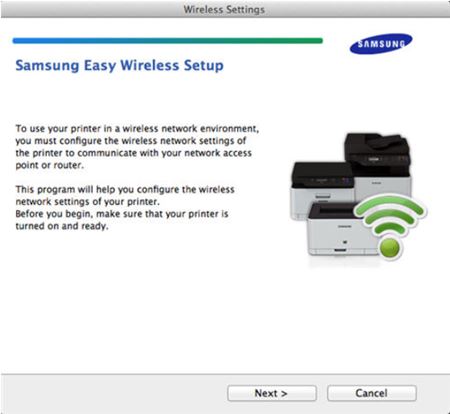На рисунке показана главная страница Samsung Easy Wireless Setup.