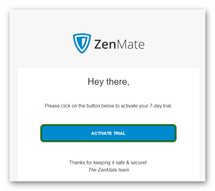 Активация аккаунта для расширения ZenMate VPN