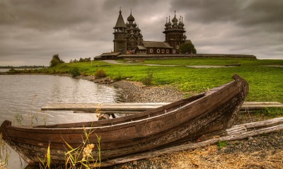 Церковь Кижи лодка Россия